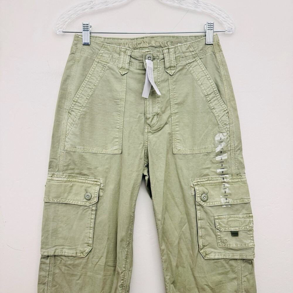 American Eagle Stretch Green Cargo Pants Women’s Size 2 Long - Picture 2 of 9